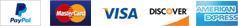 PayPal, MasterCard, Visa, Discover and Americam Express credit cards logos